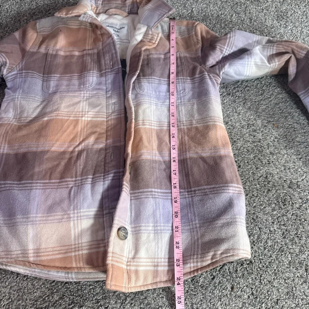 Abercrombie Plaid Flannel Shirt Jacket Kids 11/12 Tan Purple New Quilted Shacket